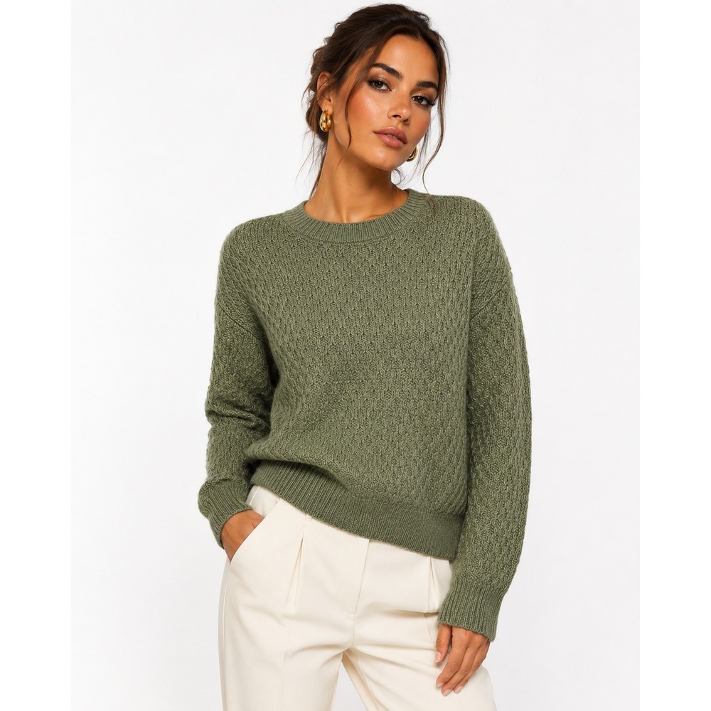 Love Ellie Jamison Long Sleeve Sweater Green PM Textured Knit Crew Neck NWOT